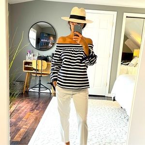 J. Crew blue + white stripe nautical off the shoulder top NWT size small